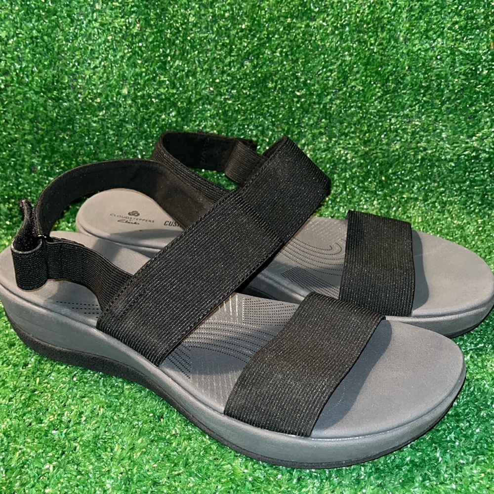 CLARKS ARLA JACORY Women's 10 Sandals Stretch Straps Black Cloud Steppers